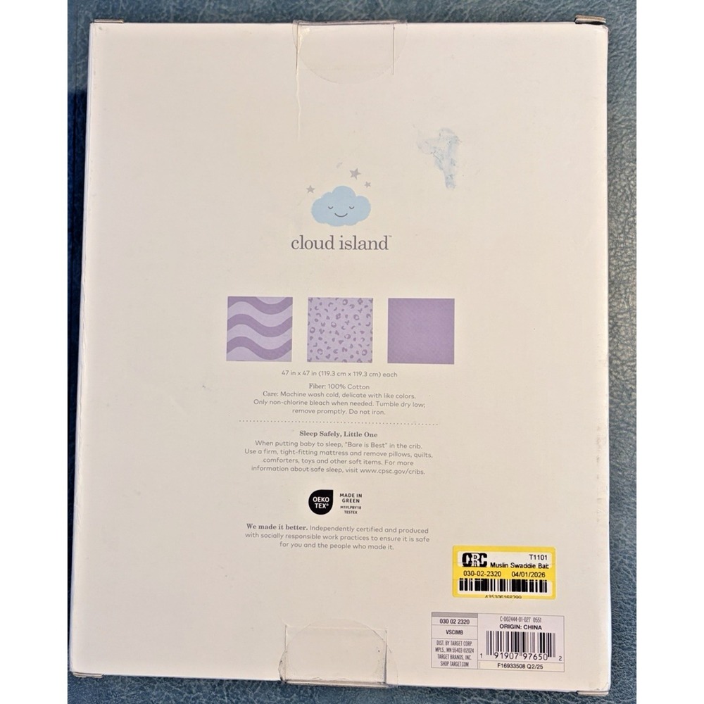 Cloud Island Muslin Blanket 100% Cotton In Purple - 3 Pack - Picture 3 of 3